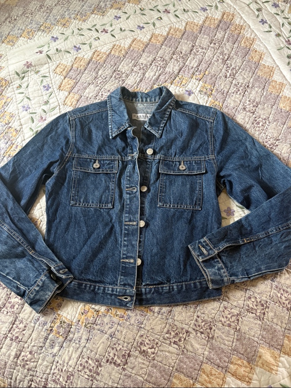 Cassis Womens Denim Jacket Vintage Retro Trucker Dark Wash Cotton 38 US XS